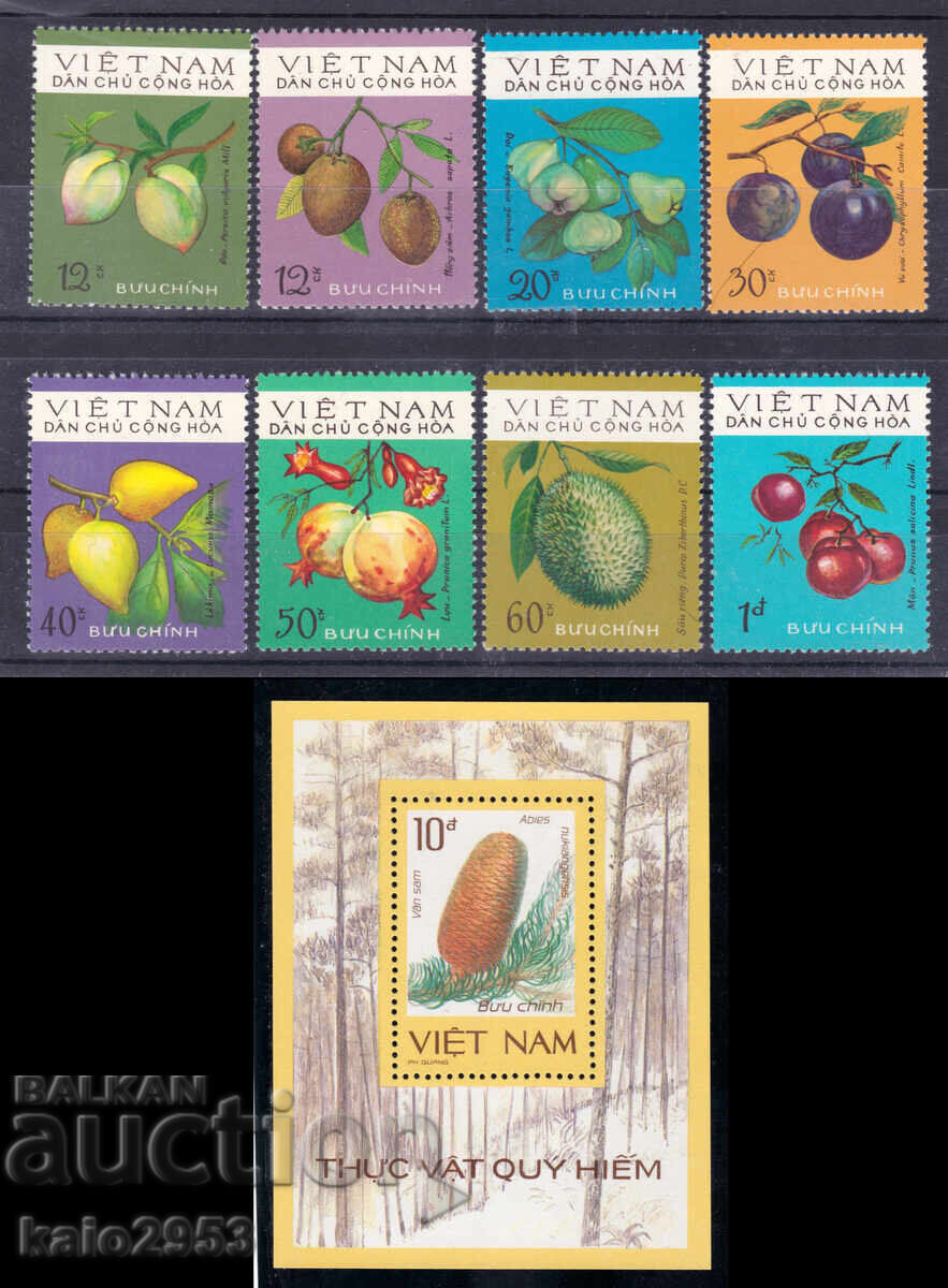 Vietnam-serie completă de fructe+bloc, MNH