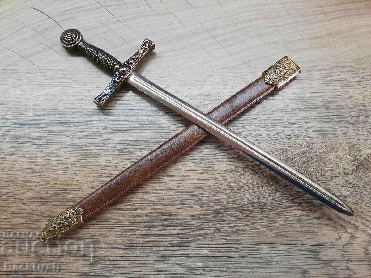 Sabie cuțit pentru scris Excalibur Cavaler Regele Arthur cu teacă de piele - 7