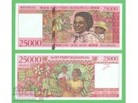(¯`'•.¸   МАДАГАСКАР  25 000 франка 1998  UNC   ¸.•'´¯)