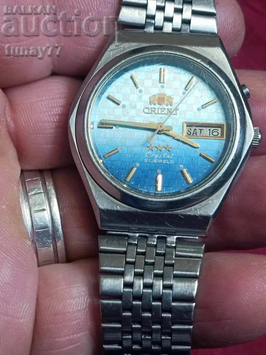 Часовник Orient с 3 звезди, кристален син циферблат, 21 камъ - 6