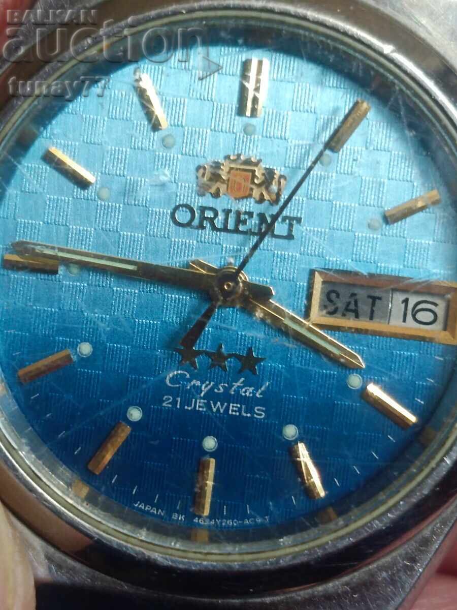 Часовник Orient с 3 звезди, кристален син циферблат, 21 камъ - 7
