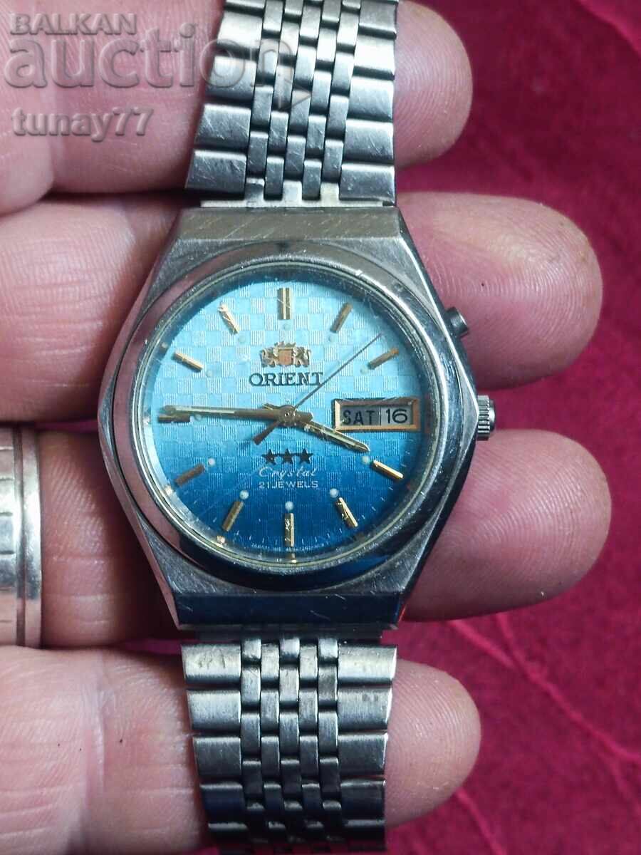 Часовник Orient с 3 звезди, кристален син циферблат, 21 камъ