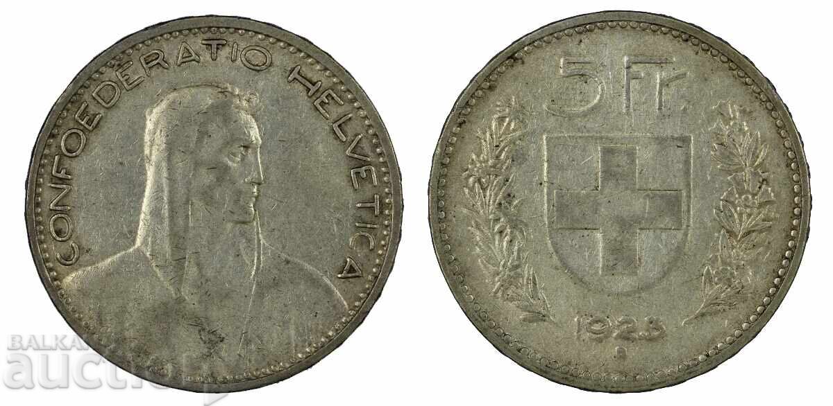 Ελβετία 5 φράγκα 1923 σπάνιο ασημένιο νόμισμα
