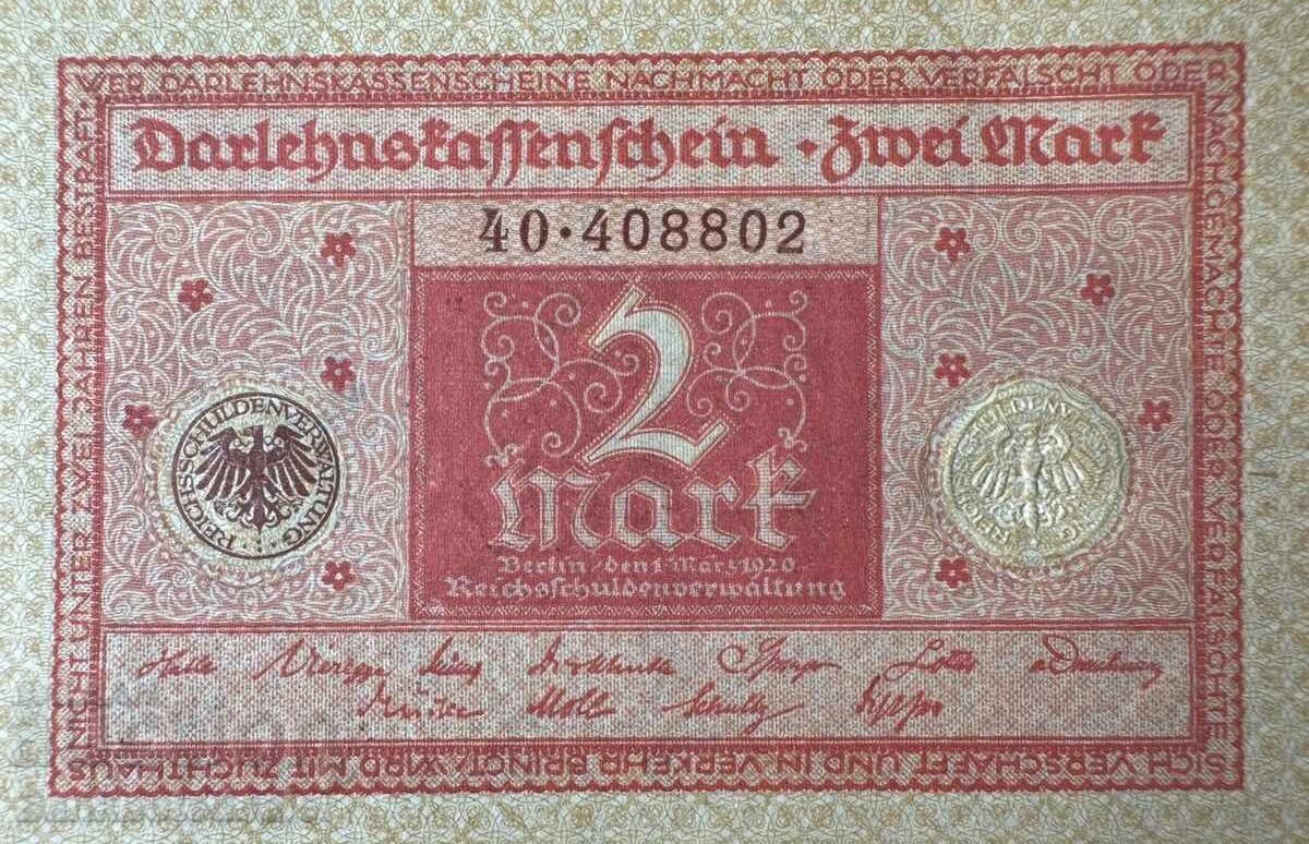 Germany 2 Mark, 1920 Pick 59 Unc