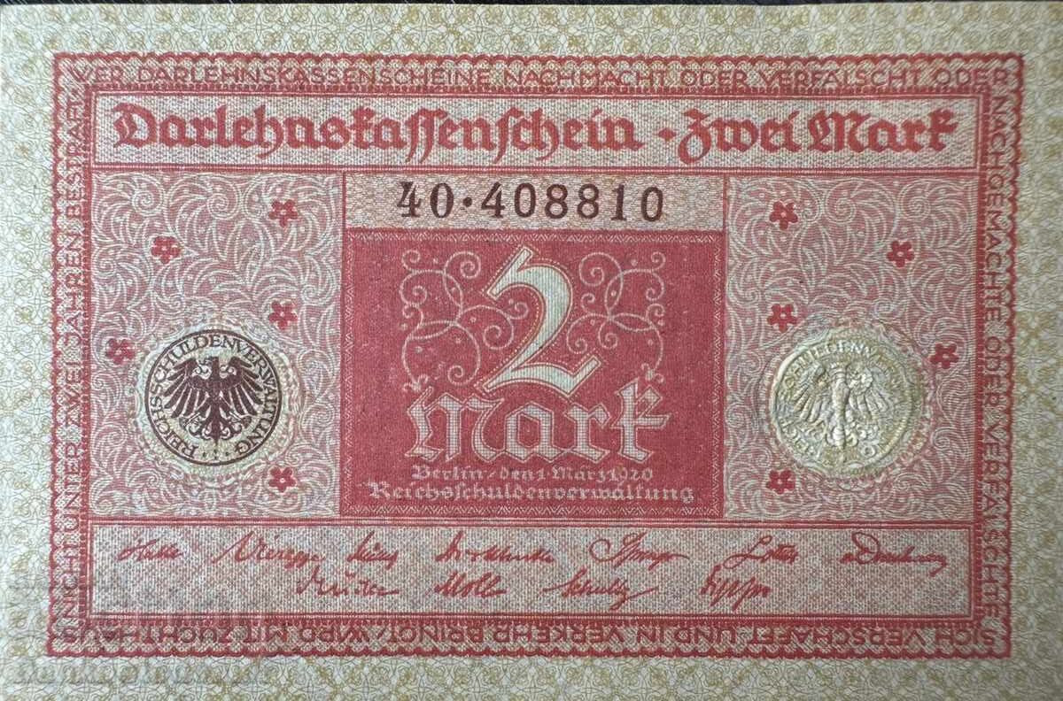 Γερμανία 2 Μάρκα, 1920 Pick 59 Unc