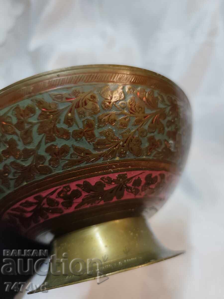 BRONZE BOWL WITH COLORED ENGRAVED ORNAMENTS with price € 20.00 | 39.12 BGN
