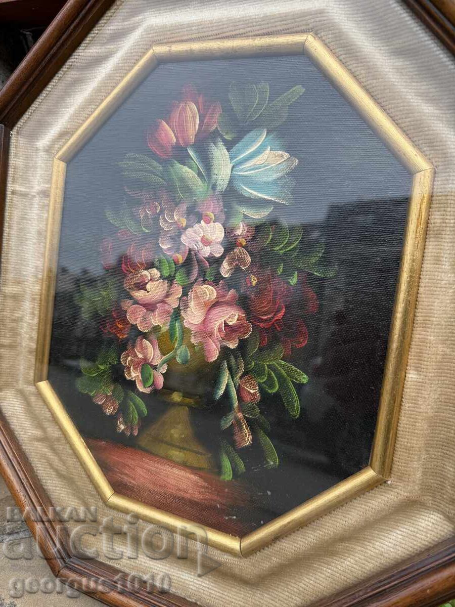 Аукцион Чифт рисувани картини с рамки и стъкло №8042