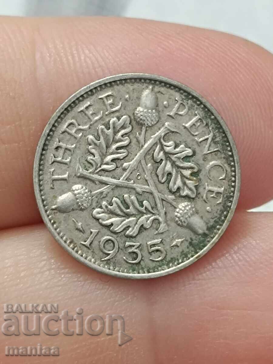 Аукцион 3 пенса 1935 г Сребро !