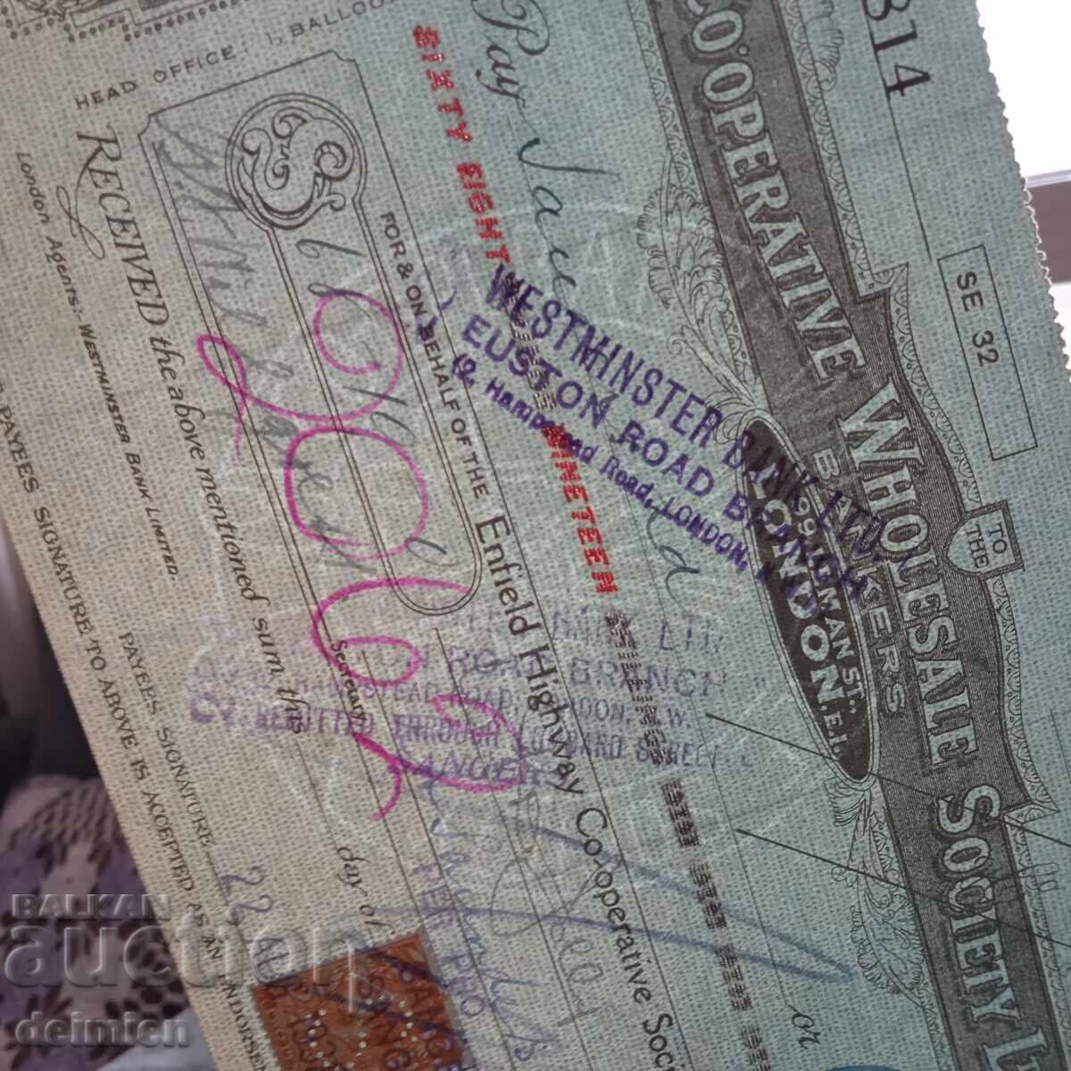 1931 Αγγλία Μπον, Τραπεζικό Επιταγή, Εμπορική Επιταγή Λονδίνο,1931 - 7