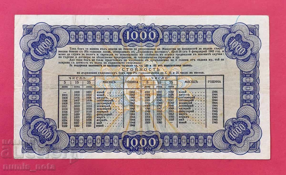 1000 leva 1943 Bon de Trezorerie de Stat cu preț € 200.00 | 391.17 BGN