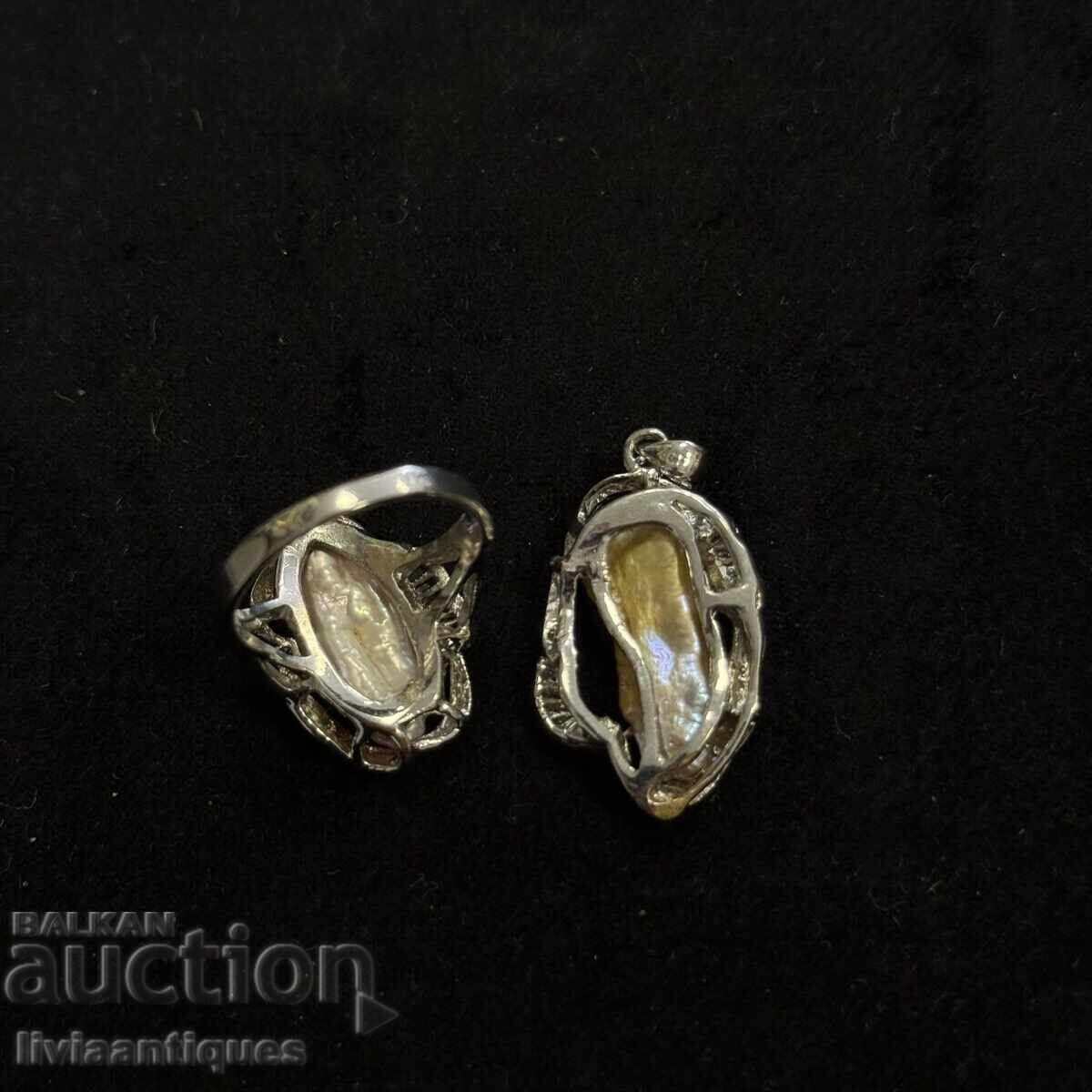 Δημοπρασία Κομψό σετ μενταγιόν και δαχτυλίδι με φυσικό φίλντισι Δημοπρασία Κομψό σετ μενταγιόν και δαχτυλίδι με φυσικό φίλντισι