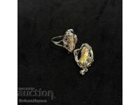 Елегантен комплект от висулка и пръстен с естествен седеф