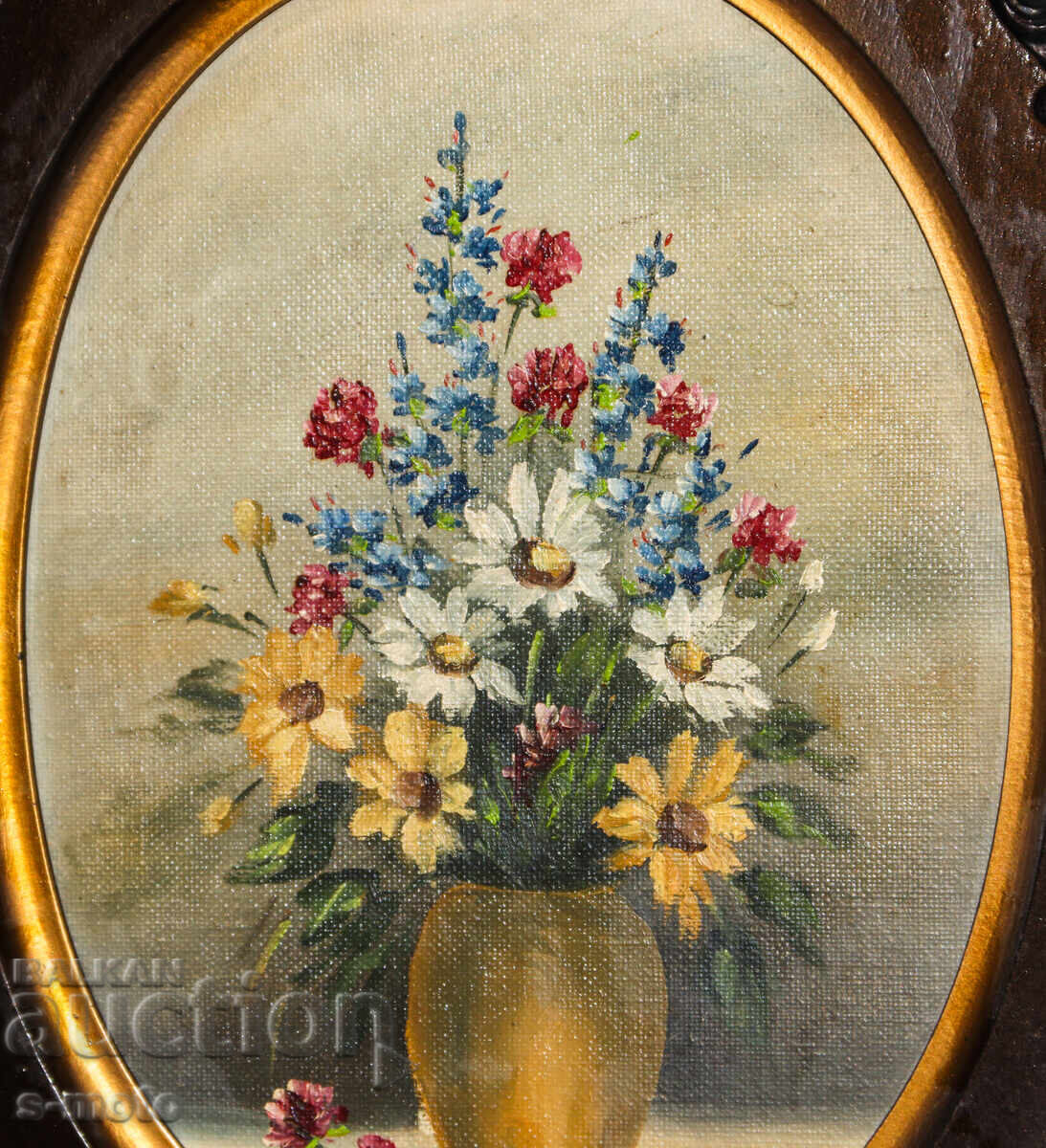 Veche pictură în ulei natură moartă cu flori - 5