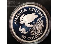 Argint 50 Colones 1974 Broască Țestoasă Costa Rica Specii Amenințate