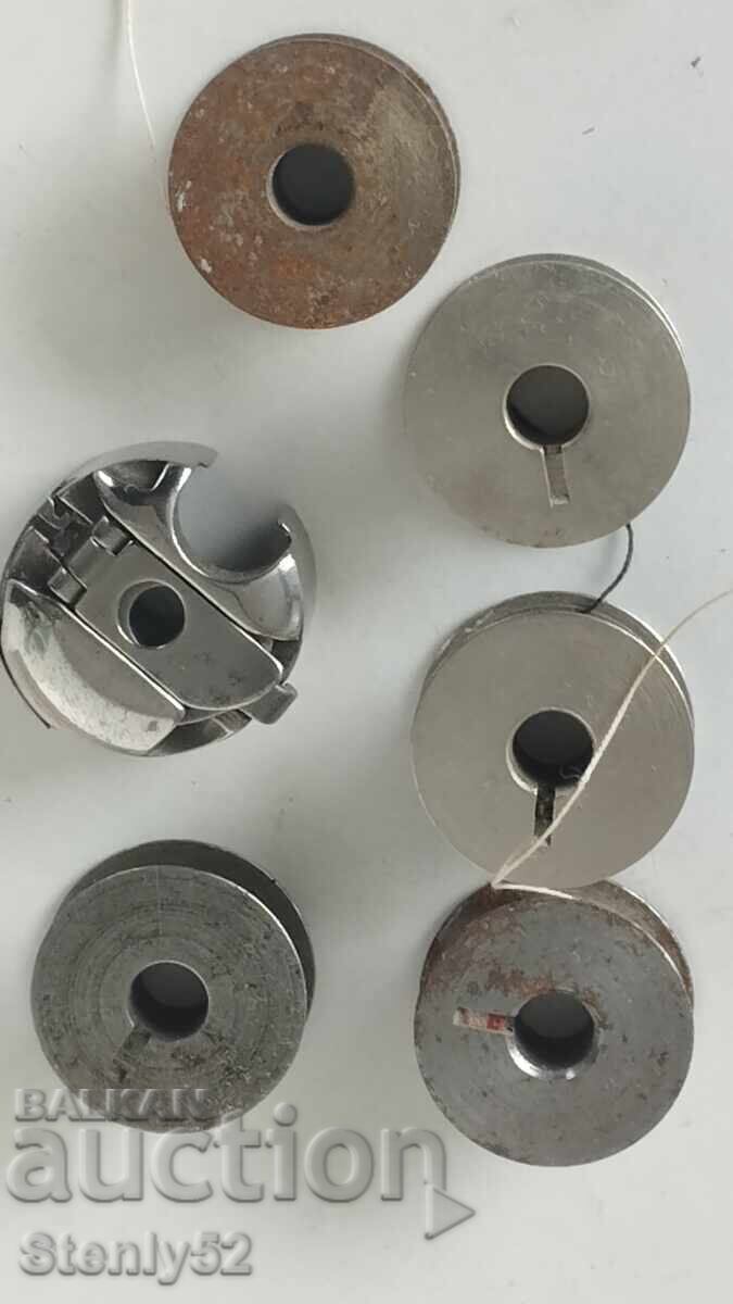 5 pcs. metal bobbins with 1 pc. cap for sewing machines