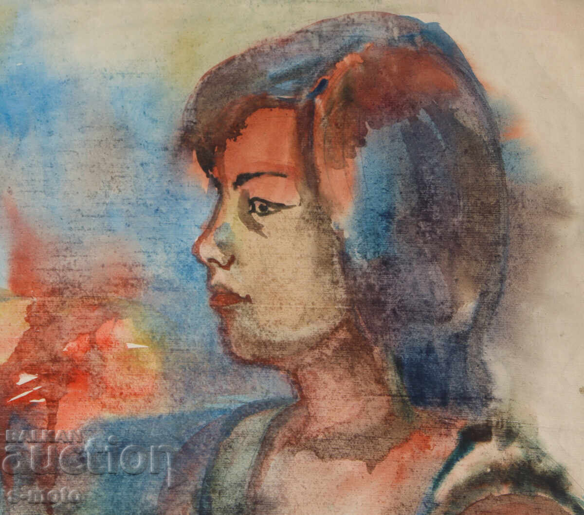 Δημοπρασία Έργο τέχνης ακουαρέλα πορτρέτο γυναίκας