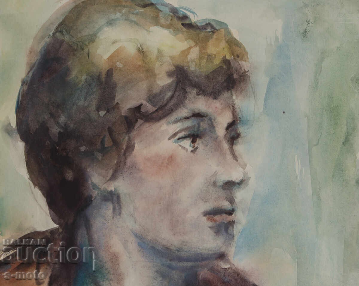 Δημοπρασία Έργο τέχνης ακουαρέλα πορτρέτο γυναίκας