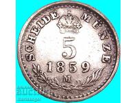 5 кройцера 1859 Австрия за Италия М - Милан сребро - рядка