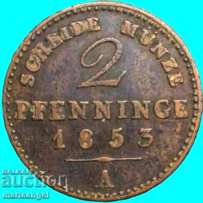 Moneda de cupru 2 Pfennig 1853 Prusia Germania - 6