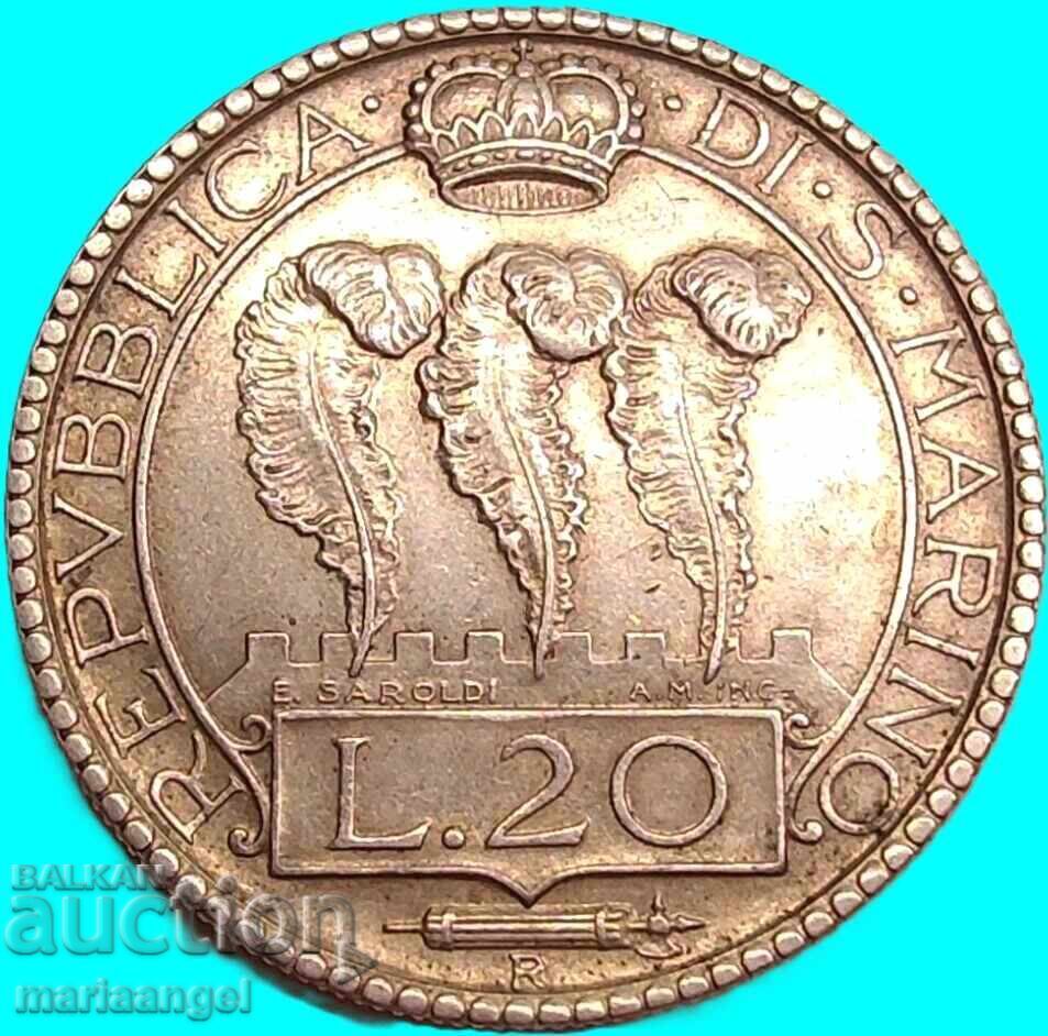 20 λίρες Σαν Μαρίνο 1932 15γρ 800 ασήμι με τιμή € 124.00 | 242.52 BGN