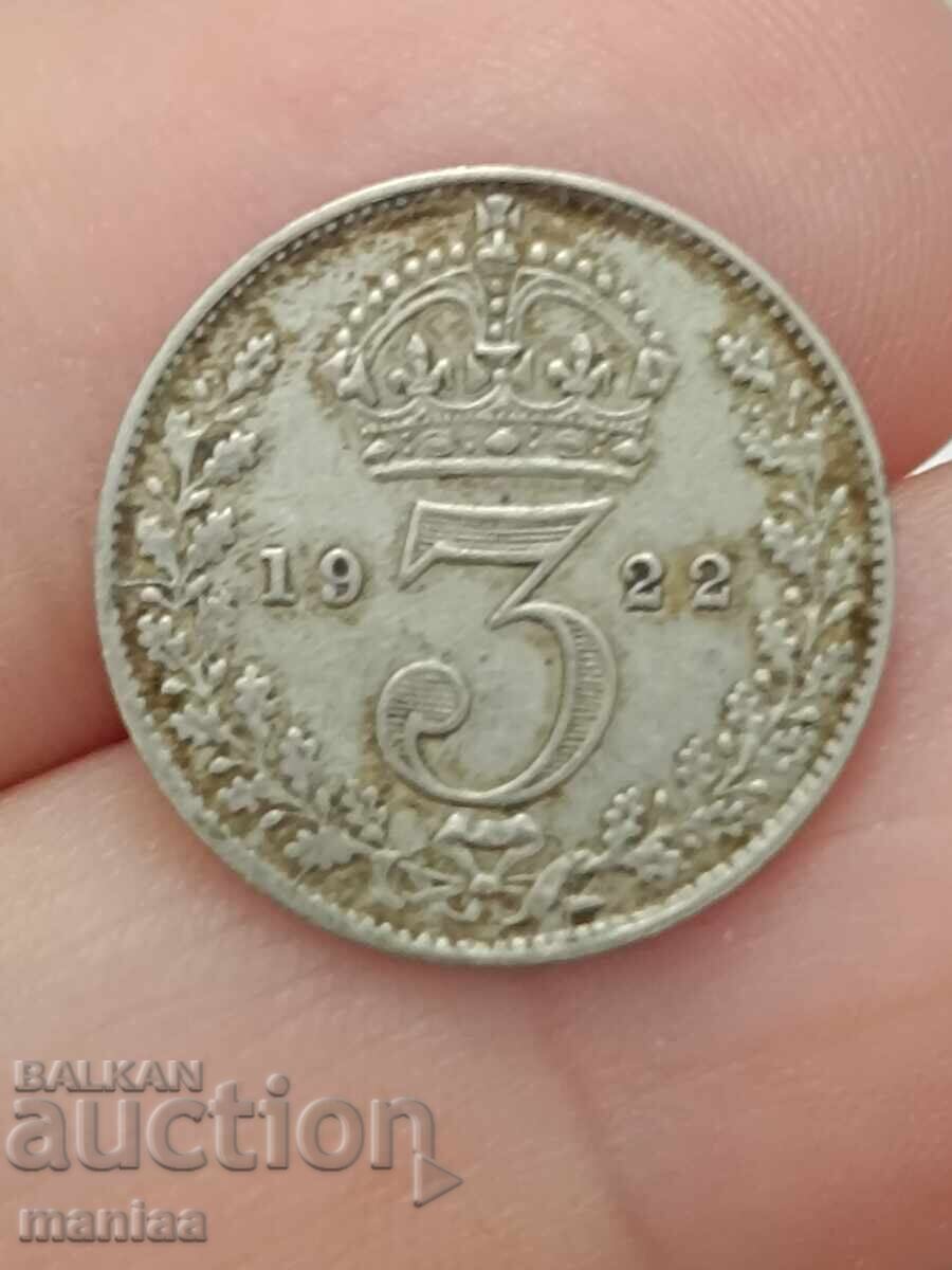 3 пенса 1922 г Сребро !