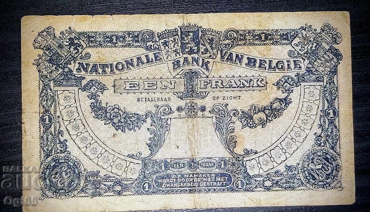 Veche bancnotă rară din Belgia 1 Franc 1920 cu preț € 1.00 | 1.96 BGN