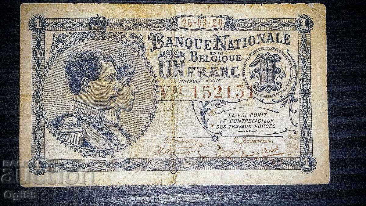 Veche bancnotă rară din Belgia 1 Franc 1920