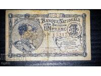 Стара рядка банкнота от Белгия 1 Франк 1920 година.