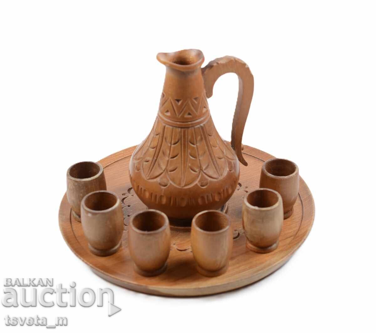 Wooden decorative set for alcohol, wood carving, rakia set with price € 10.00 | 19.56 BGN Wooden decorative set for alcohol, wood carving, rakia set with price € 10.00 | 19.56 BGN