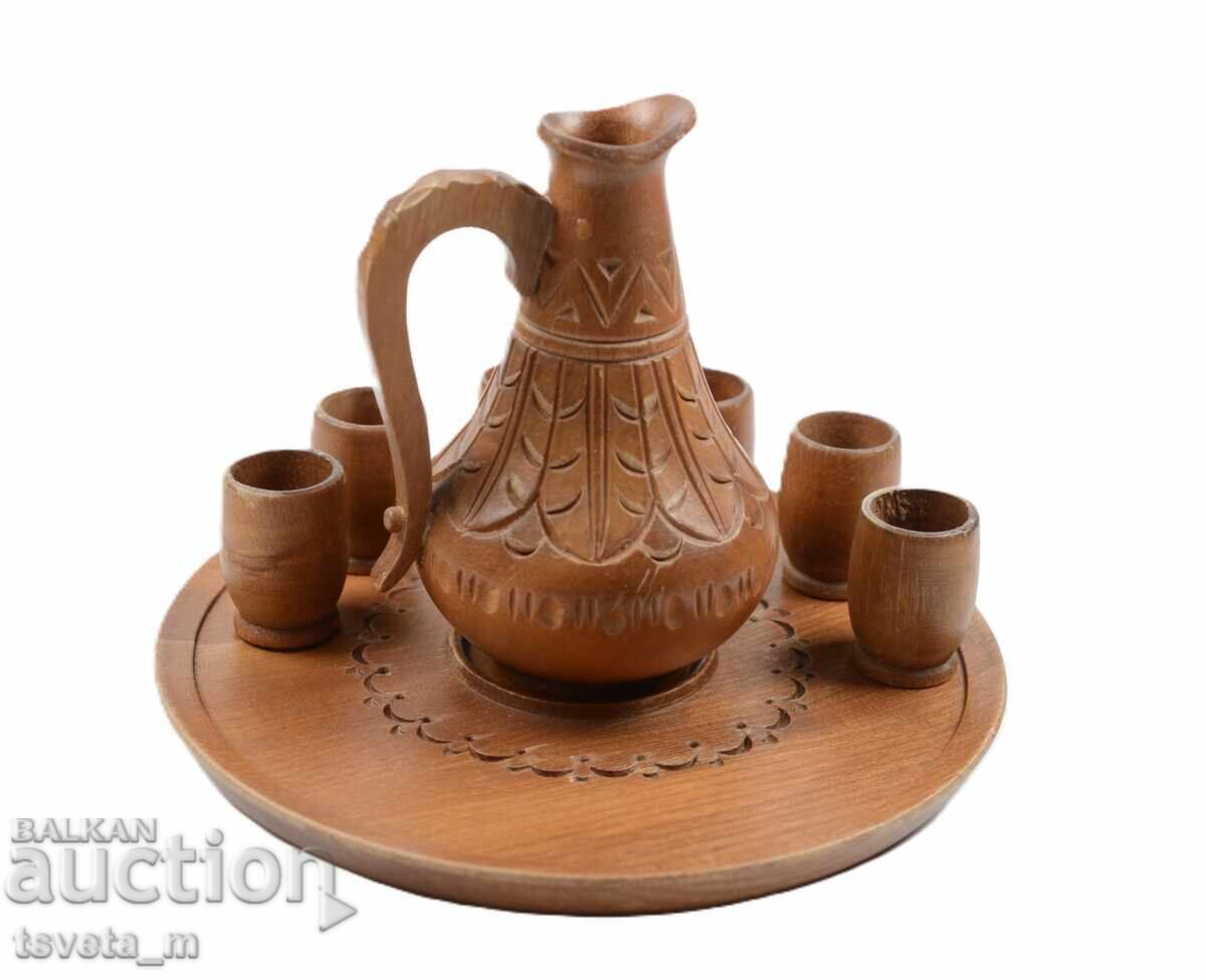 Auction Wooden decorative set for alcohol, wood carving, rakia set Auction Wooden decorative set for alcohol, wood carving, rakia set
