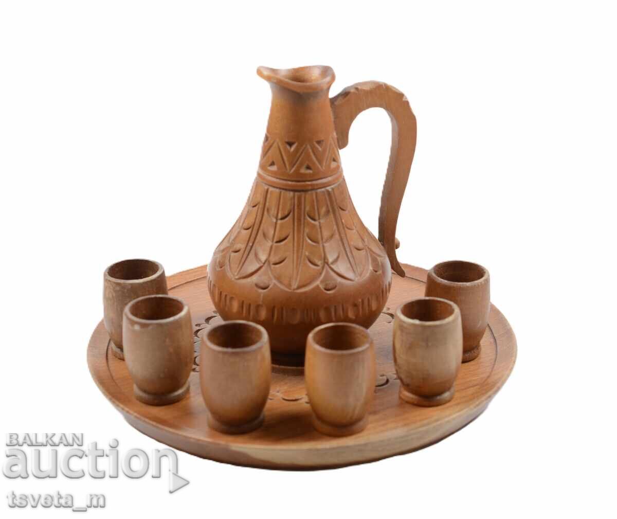 Wooden decorative set for alcohol, wood carving, rakia set Wooden decorative set for alcohol, wood carving, rakia set