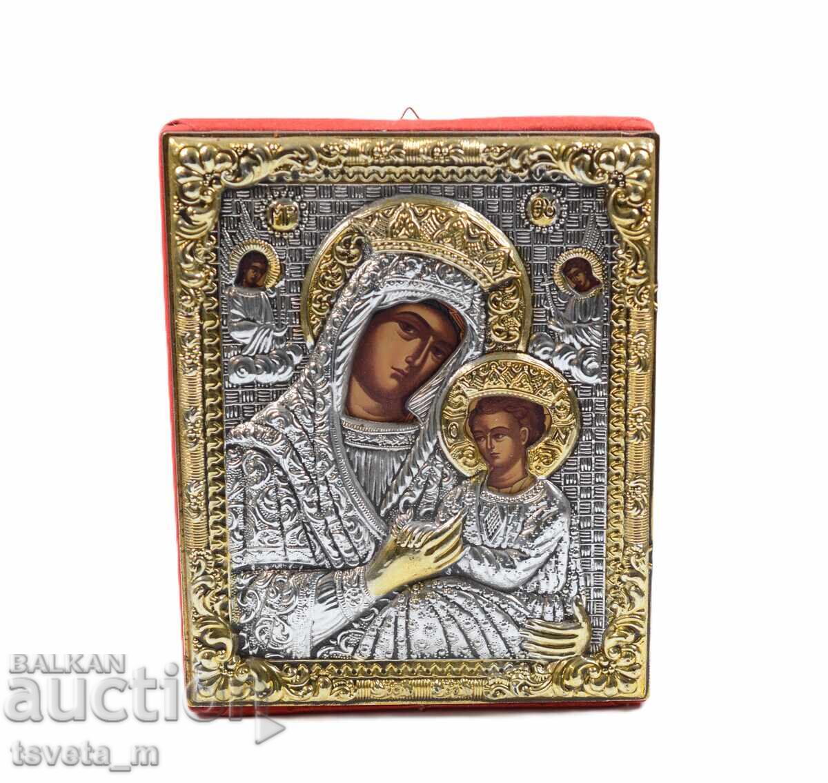 Εικόνα Αγίας Θεοτόκου με το Θείο Βρέφος και Αρχαγγέλους, μεταλλικό περίβλημα