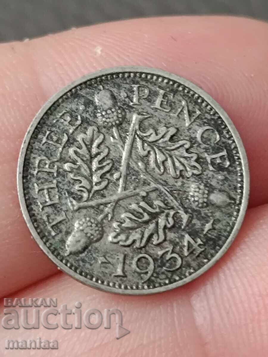 3 пенса 1934 г. Сребро !