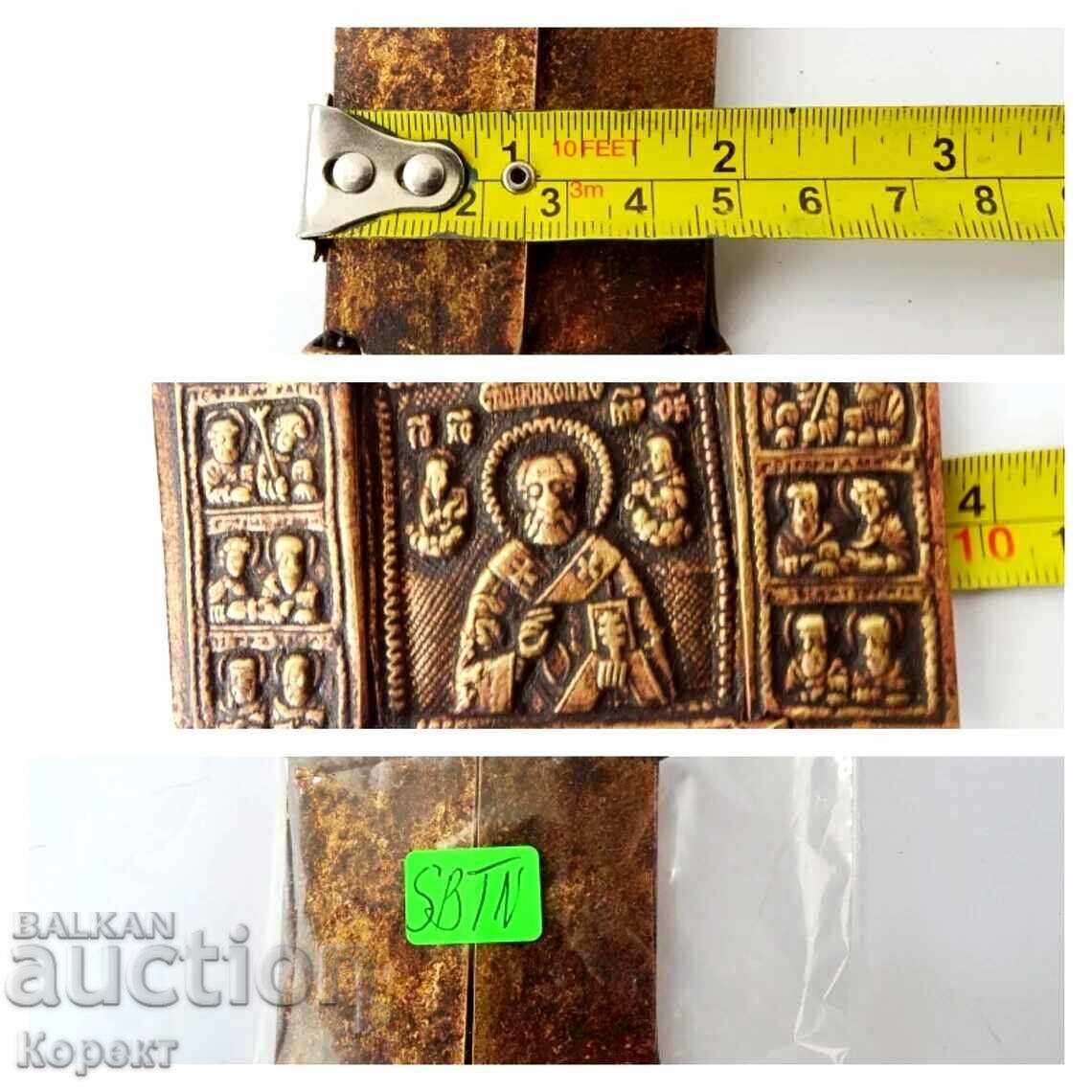 Old Orthodox Bronze Triptych, Icon of St. Nicholas - 6