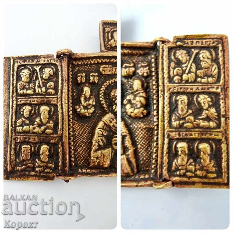 Old Orthodox Bronze Triptych, Icon of St. Nicholas - 7