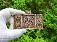 Old Orthodox Bronze Triptych, Icon of St. Nicholas