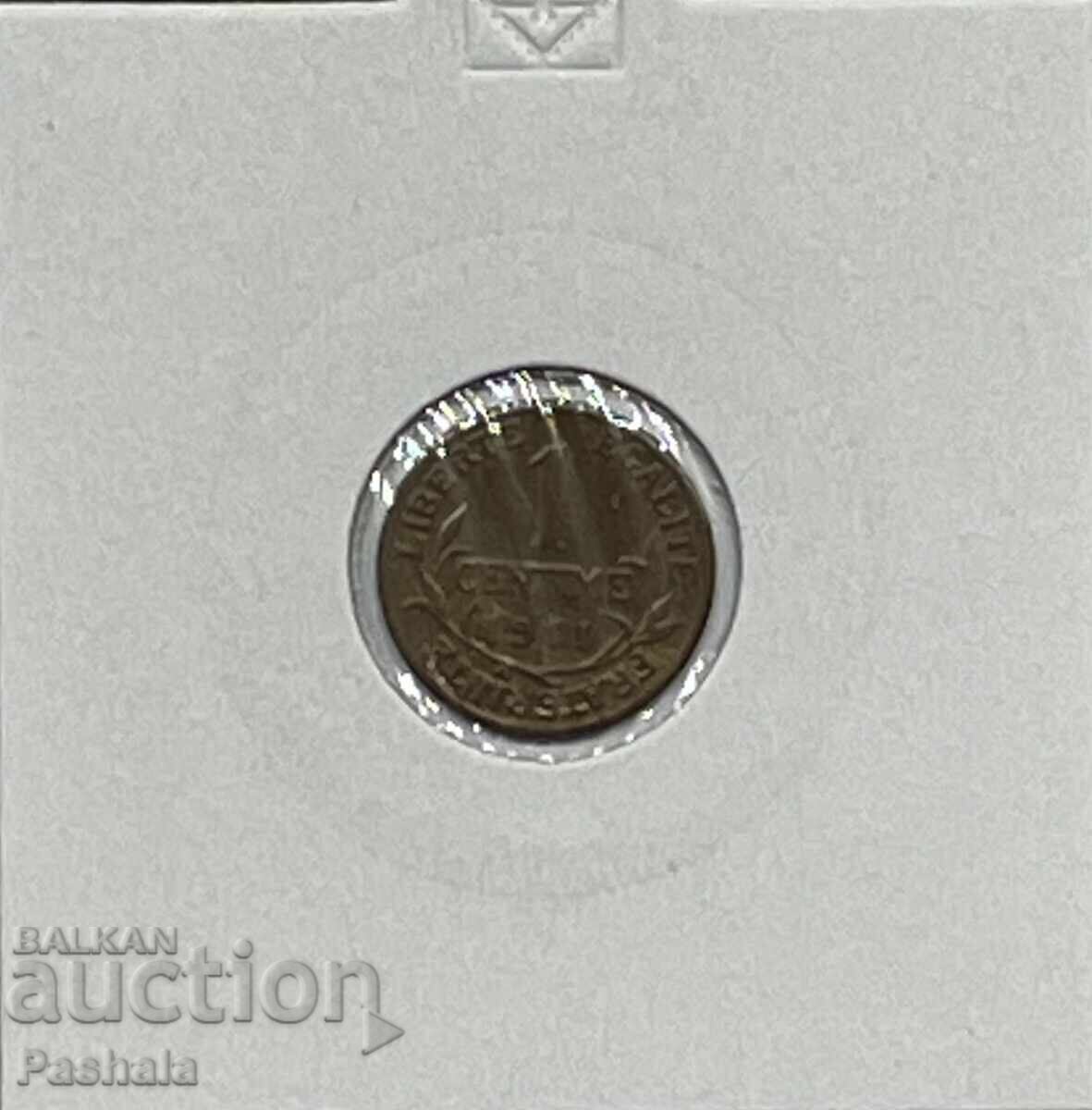 Франция 1 сентим 1911 г.