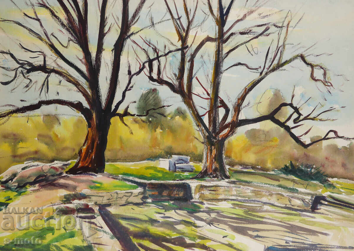 Παλιός πίνακας ακουαρέλα τοπίο - 5 Παλιός πίνακας ακουαρέλα τοπίο - 5