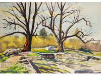 Pictură veche acuarelă peisaj