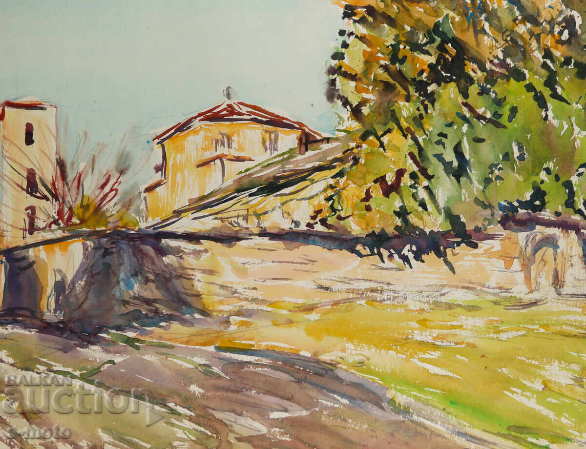 Pictură veche acuarelă peisaj - 5