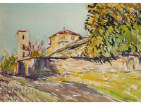 Pictură veche acuarelă peisaj