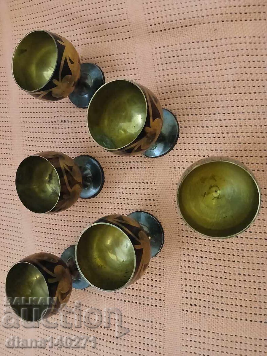 Set of 6 brass cups