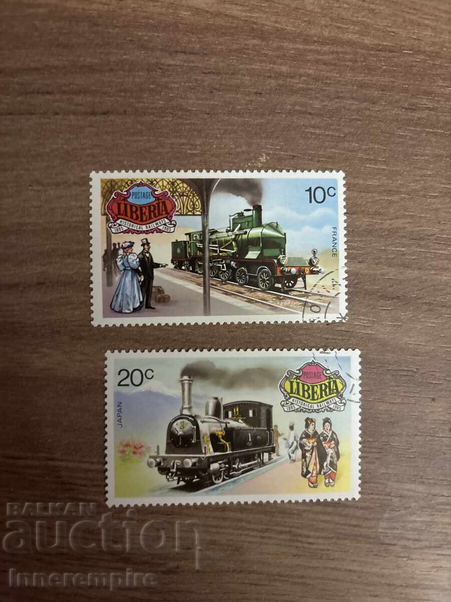 Liberia 1976 – Set complet 6 timbre „Locomotive istorice” - 6 Liberia 1976 – Set complet 6 timbre „Locomotive istorice” - 6