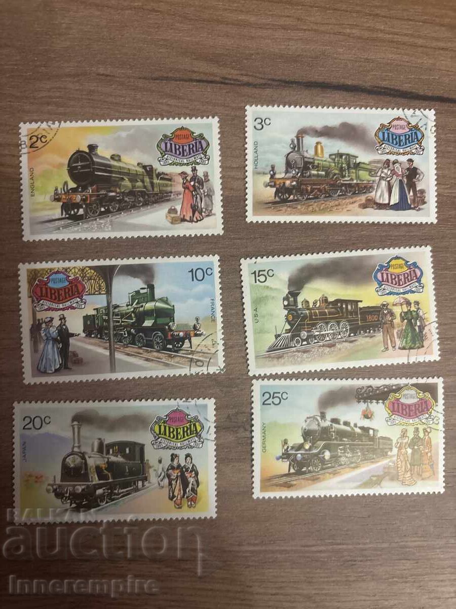 Liberia 1976 – Set complet 6 timbre „Locomotive istorice” Liberia 1976 – Set complet 6 timbre „Locomotive istorice”