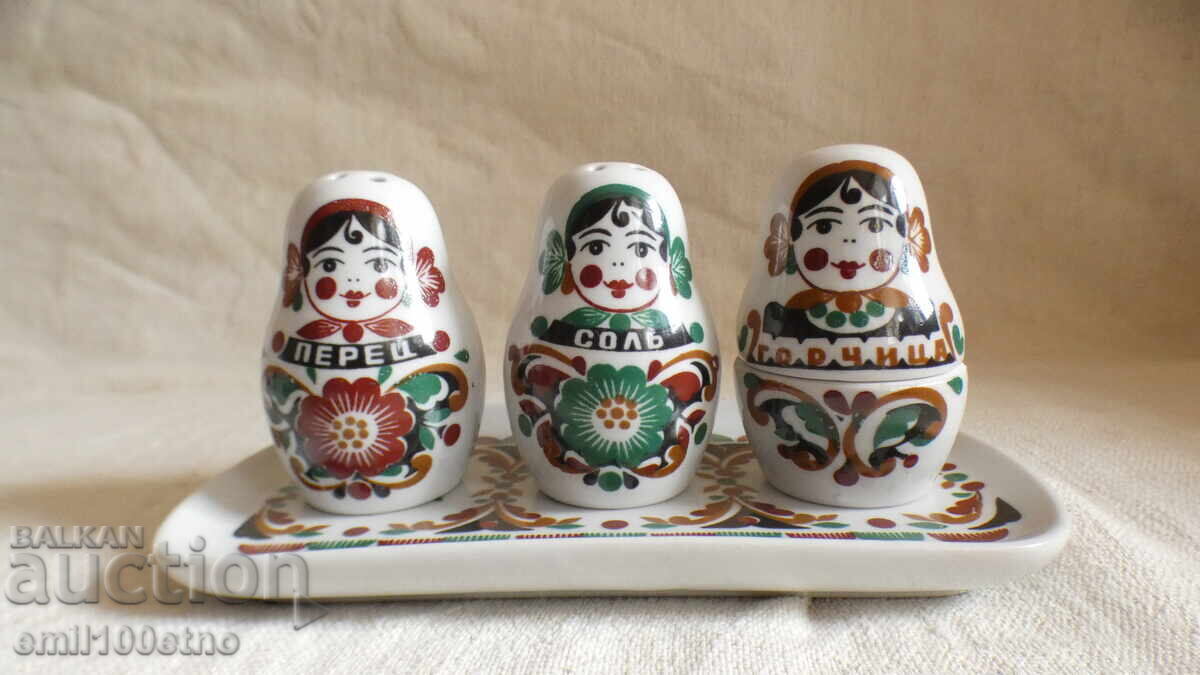 Matryoshka spice set porcelain Verbilki USSR