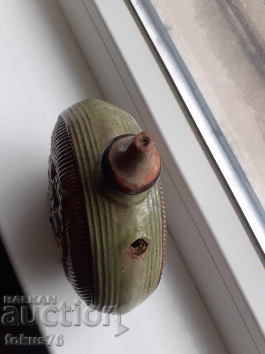 Delivery of Old Bulgarian Revival period ceramic flask, traditional canteen, vessel