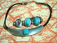 Vintage silver-plated necklace and bracelet with natural stone