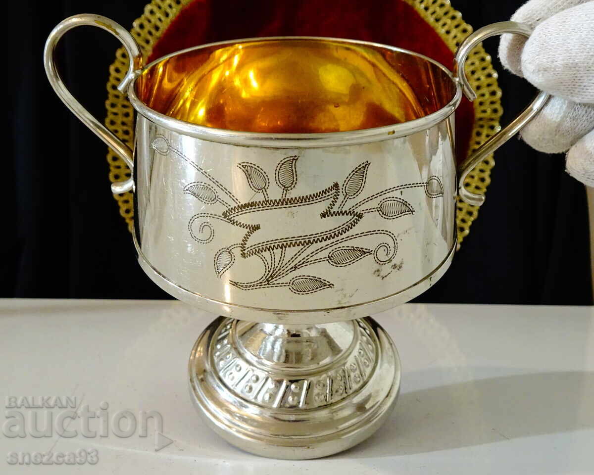 Swedish silver-plated cup with gilding, engraved