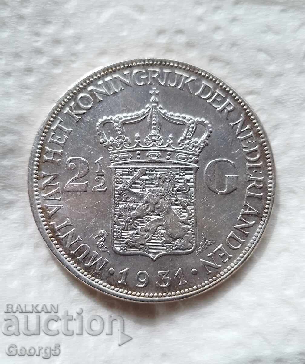 2 1/2 guldeni 1931 - Argint cu preț € 55.00 | 107.57 BGN 2 1/2 guldeni 1931 - Argint cu preț € 55.00 | 107.57 BGN