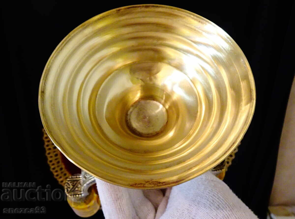 Уникален бронзов свещник,релефни орнаменти. - 7